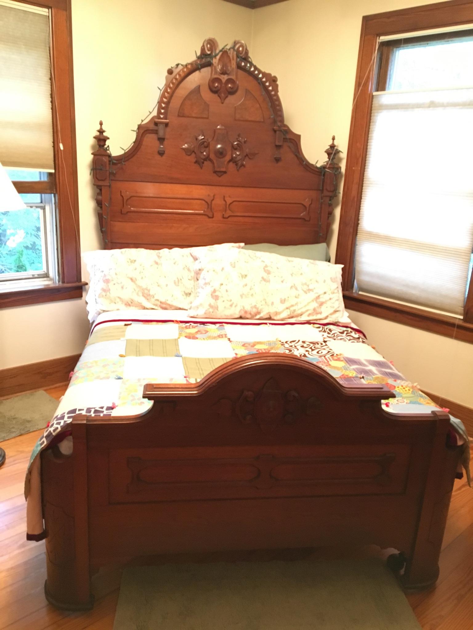 Antique Bed Set With Marble Top Dresser